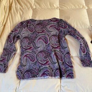 Talbots Paisley Crewneck Sweater in Purple and Pink